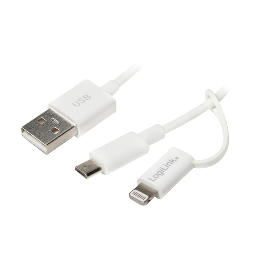 LogiLink USB 3 in1 Micro USB + Lightning Sync- und Ladekabel weiß 1m