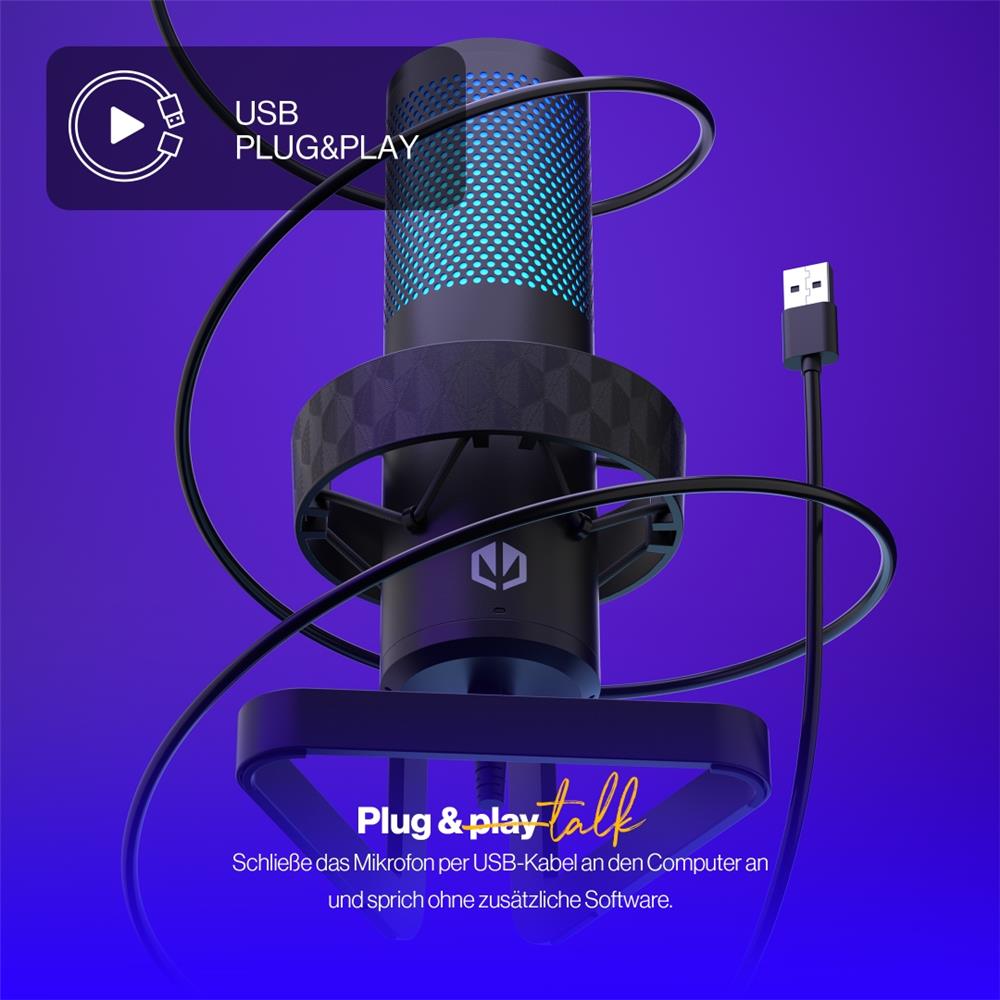 ENDORFY AXIS Streaming, schwarzes Mikrofon, Kopfhöreranschluss, Gain-Regler