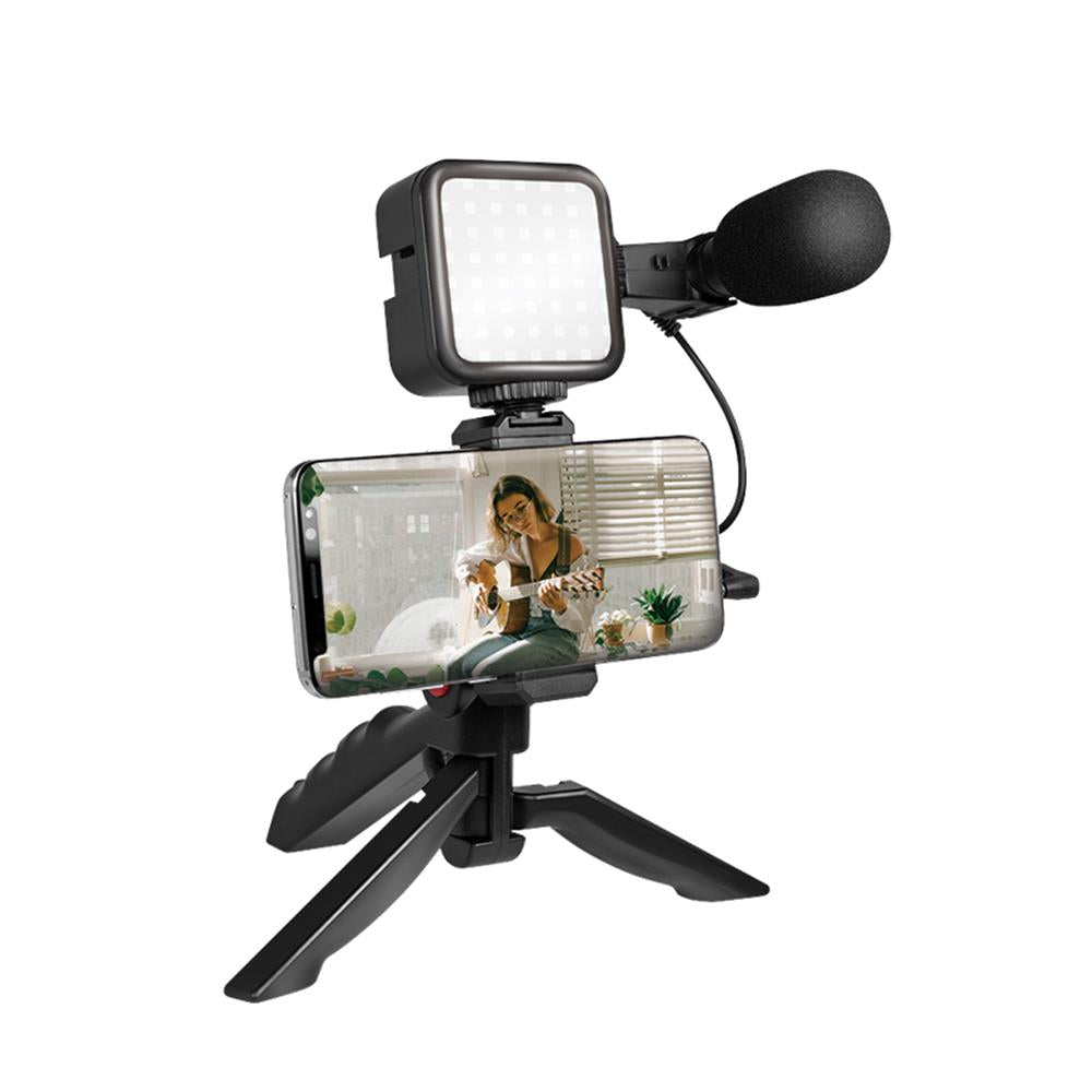 LogiLink Vlogger Kit für Smartphones mit LED Licht Mikrofon Stativ