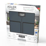Adler AD 8194S Personenwaage Digital bis 180 kg, USB-C Akku Waage mit LCD Display, 100 g Genauigkeit, Glaswaage für Bad & Körpergewicht, dunkel Grau gestreift