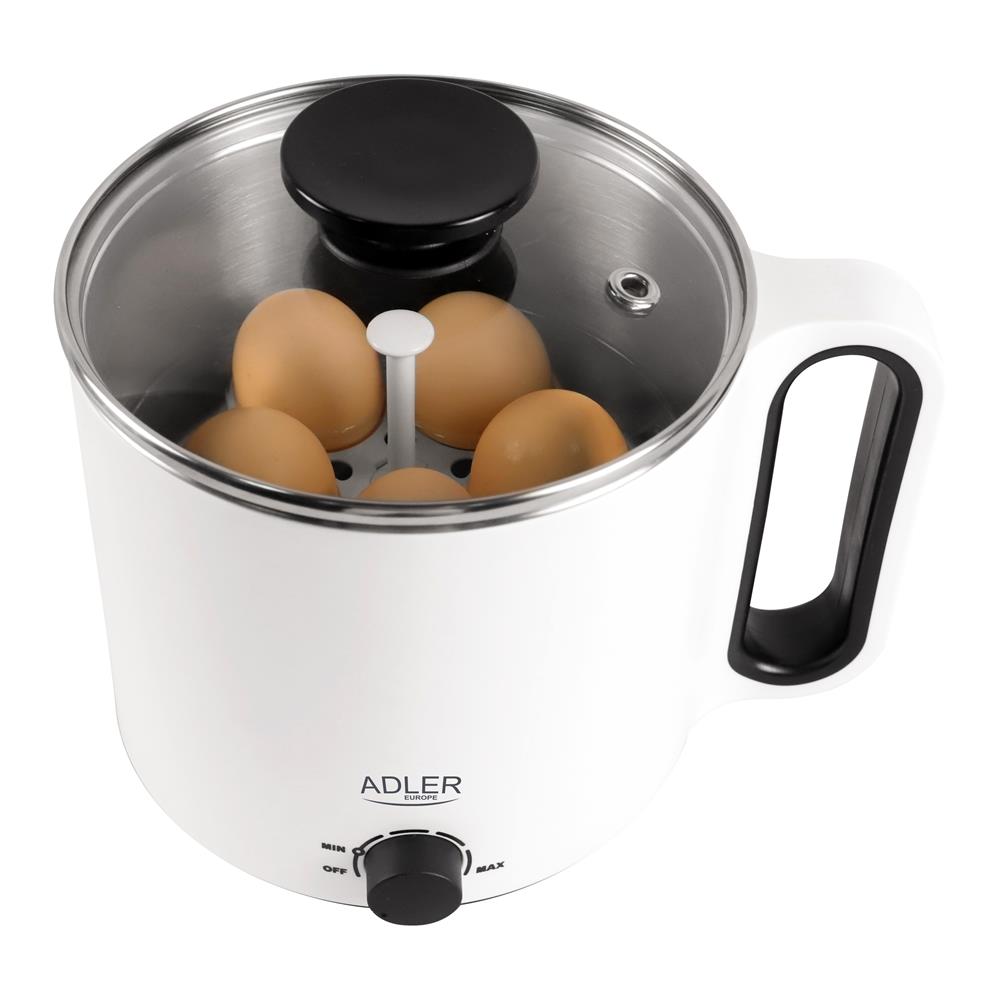 Adler AD 6417 Elektrischer Kochtopf 5in1 weiß Edelstahl Camping klein Multifunktionstopf Glasdeckel