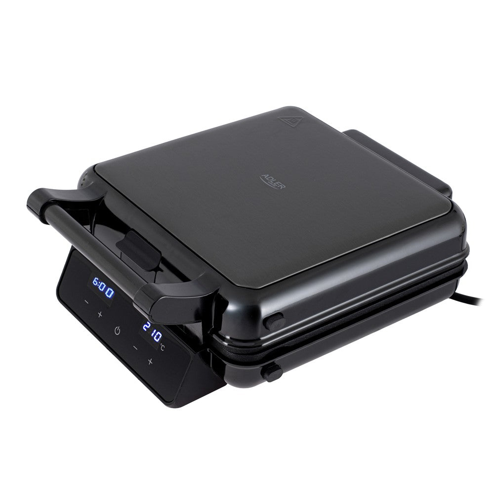 Adler AD 3096 4-in-1 Sandwichmaker, Sandwichtoaster mit Wechselplatten, Waffeleisen, Kontaktgrill, LED-Touchdisplay, Timer, Temperaturregelung, Antihaftbeschichtung, Schwarz/Silber