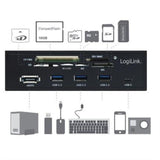 LogiLink USB HUB 3.0 schwarz 5,25" Multifunktions-Panel 6-fach Kartenleser eSATA