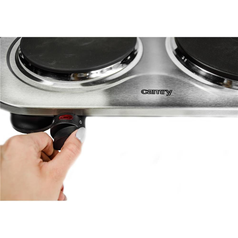 Camry CR 6511 Doppelkochplatte Silber Mini-Kochplatte Kochfeld Camping Garten