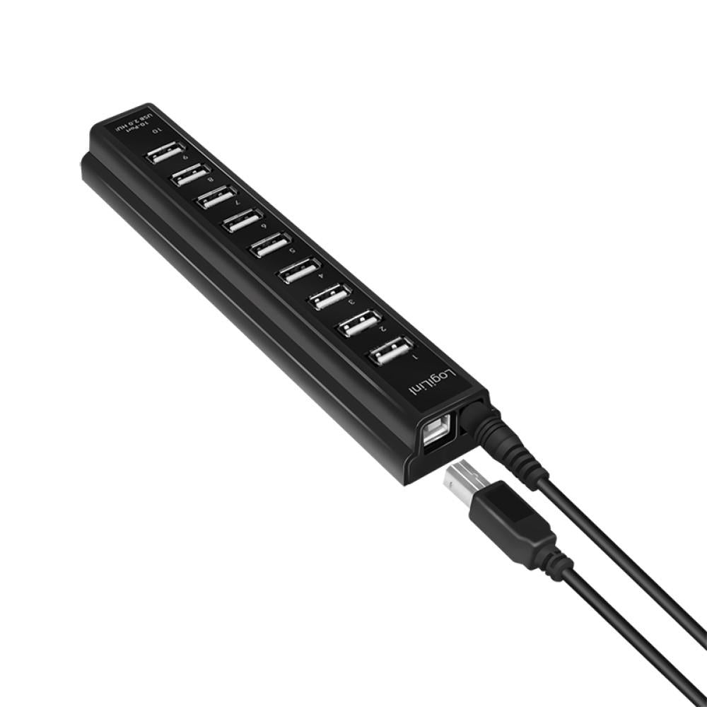 LogiLink USB 2.0 Hub 10-Port mit Netzteil aktiv schwarz