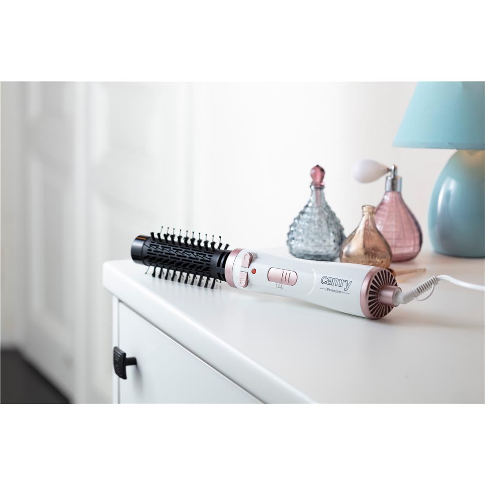 Camry CR 2021 Warmluft-Lockenbürste 1000 W Weiß Rosa 3 Heizstufen Lockenstabtrockner Rundbürste