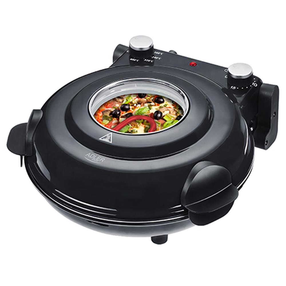 Adler AD 6314 Elektrischer Pizzaofen mit Sichtfenster Pizza Ofen schwarz