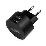 LogiLink Dual-USB-Schnellade-Steckdosenadapter 2x USB-A 10,5 W rund schwarz