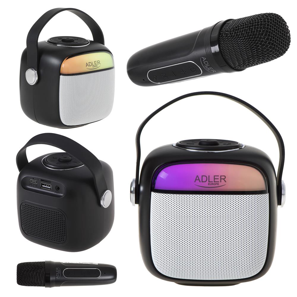 Adler AD 1199 Karaoke Lautsprecher mit Mikrofon SD USB AUX Bluetooth schwarz