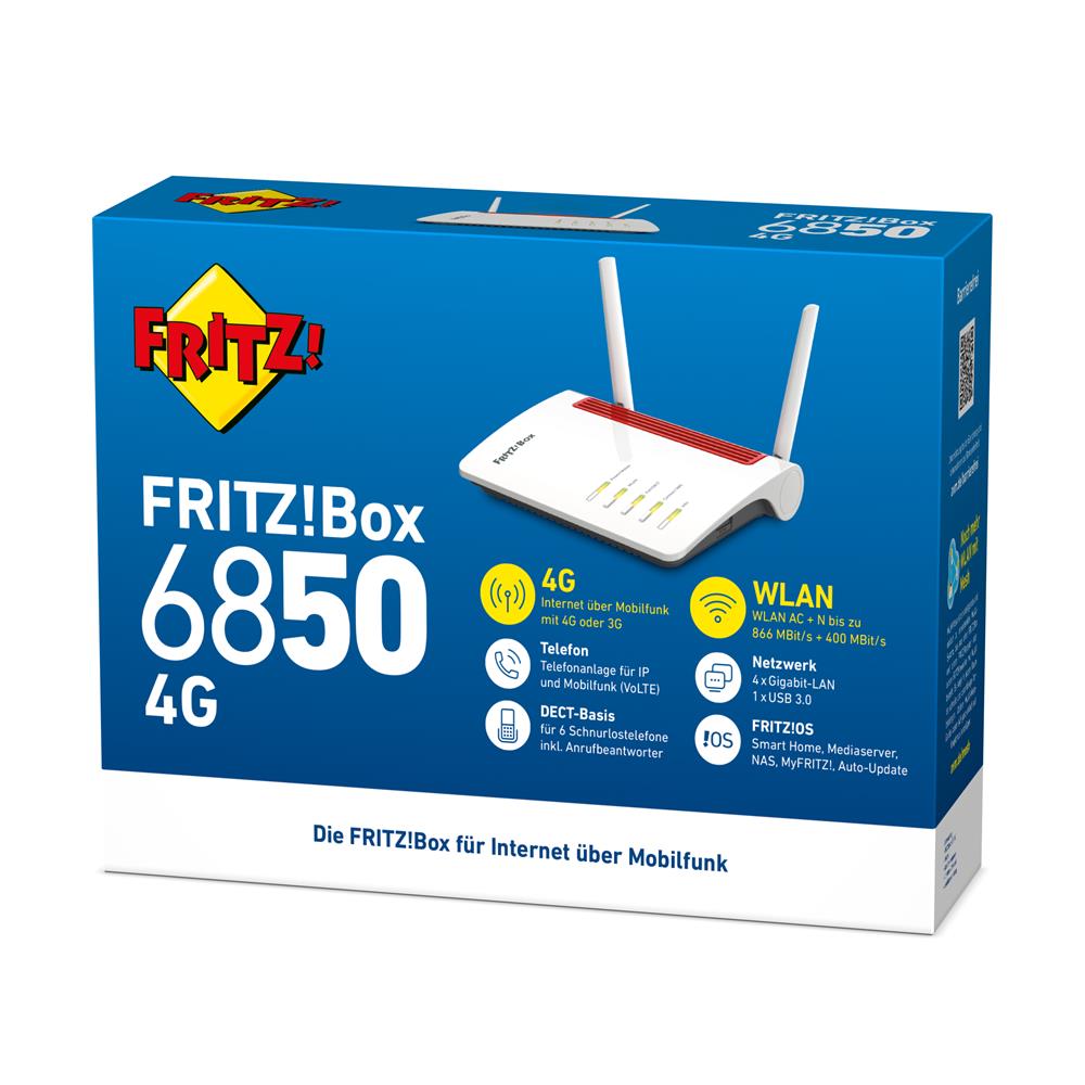 FRITZ!Box 6850 4G - WLAN-Router für Mobilfunk über 4 G und 3 G bis 300 MBit/s