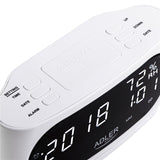Adler AD 1186 LED Wecker mit Thermometer Datum Luftfeuchtigkeit Batterie weiß