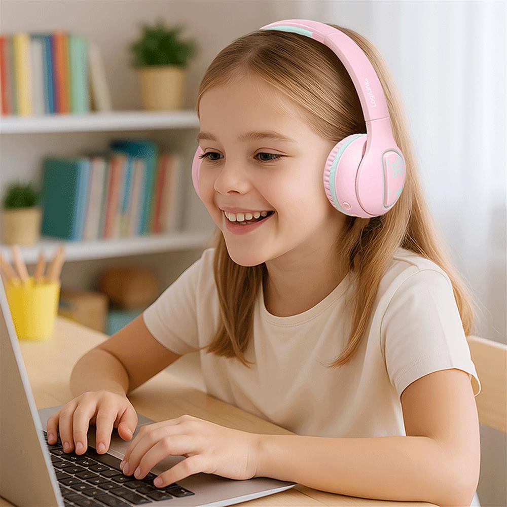 LogiLink Bluetooth 5.4 Kinderheadset, max. 85 dB, mit Mikrofon, faltbar, Pink