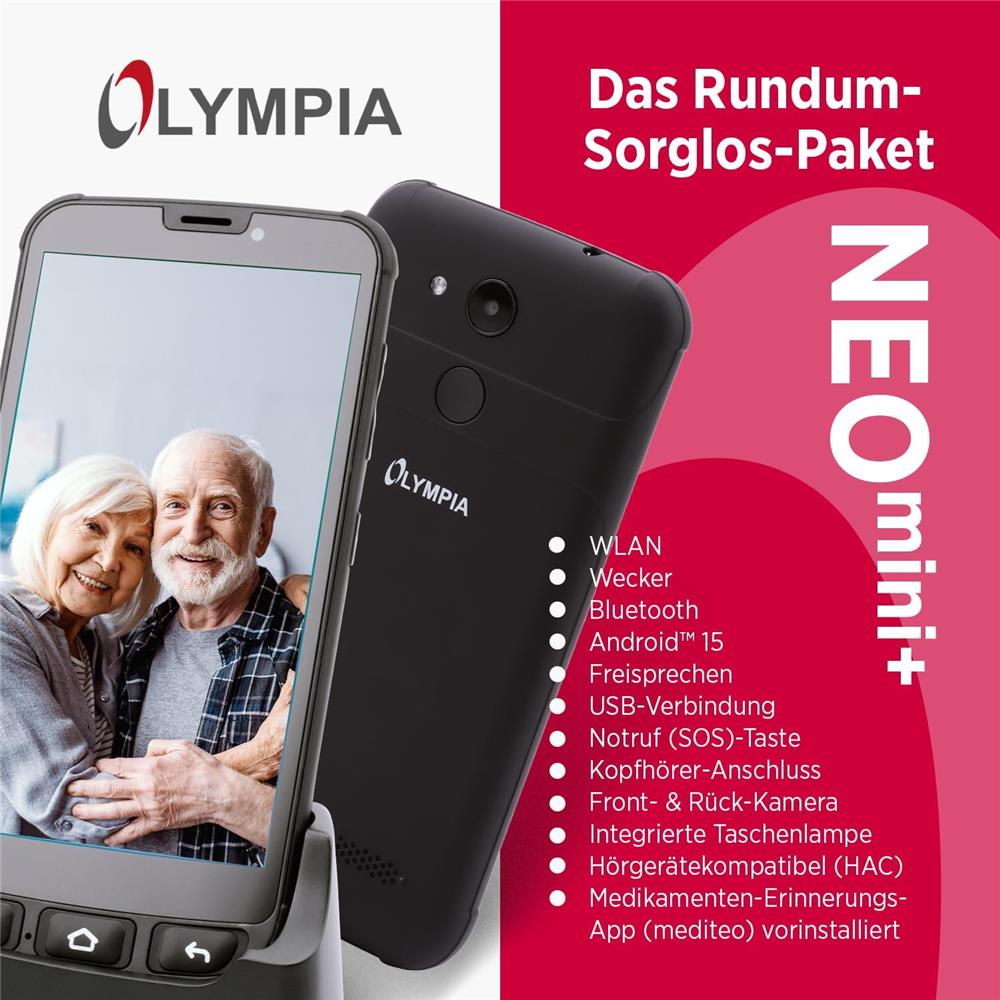 Olympia NEO Mini+ Seniorenhandy 5" Smartphone Notruftaste Whatsapp Android 15 4G LTE Dual SIM