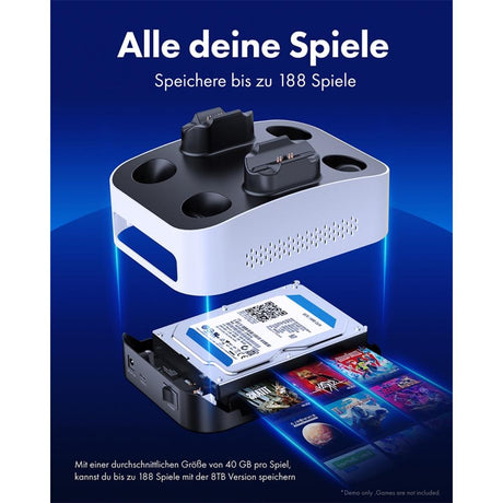 GRAUGEAR Gaming-Festplatte 4TB mit Ladesstation für 2 PlayStation 5 Controller