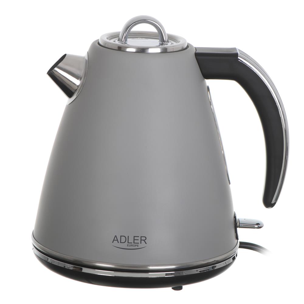 Adler AD 1343 Wasserkocher in Grau, 1,5 Liter, 2200 Watt, aus Edelstahl mit drehbarem Sockel