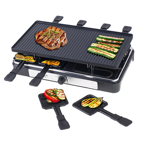 Adler AD 6616 Raclette Elektrogrill, 1400 Watt, für 8 Personen, mit doppelseitiger Heizplatte