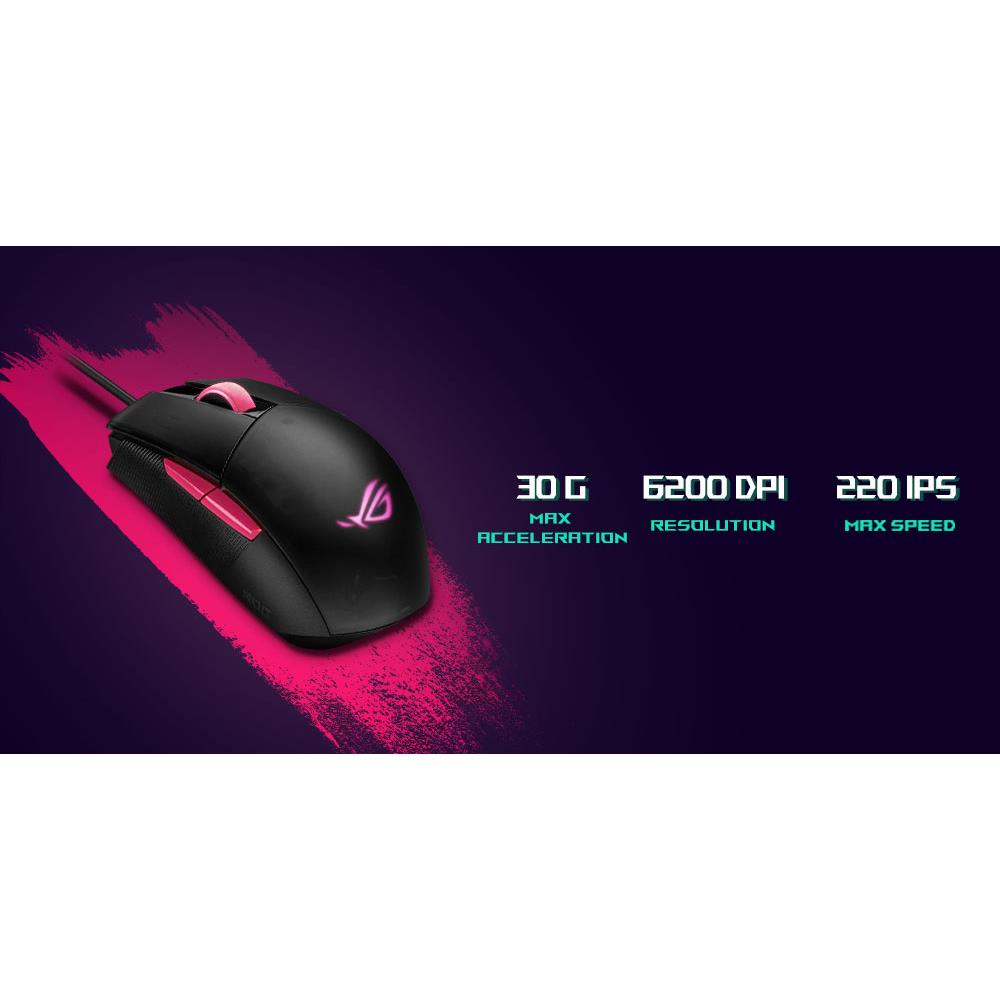 ASUS ROG Strix Impact II Electro Punk kabelgebundene Gaming Maus 6.200 DPI Aura-Sync schwarz/pink