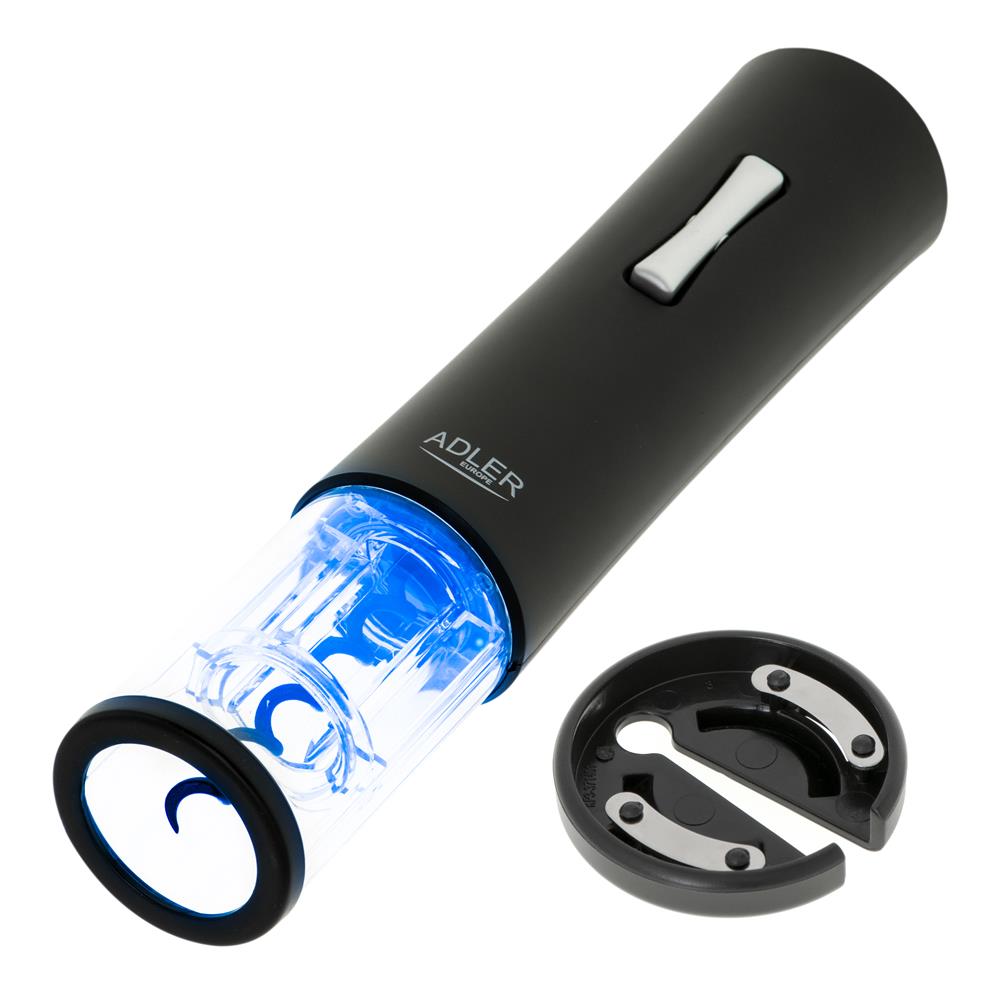 Adler Elektrischer Weinflaschenöffner AD 4490 Weinöffner schwarz LED beleuchtet blau Korkenzieher