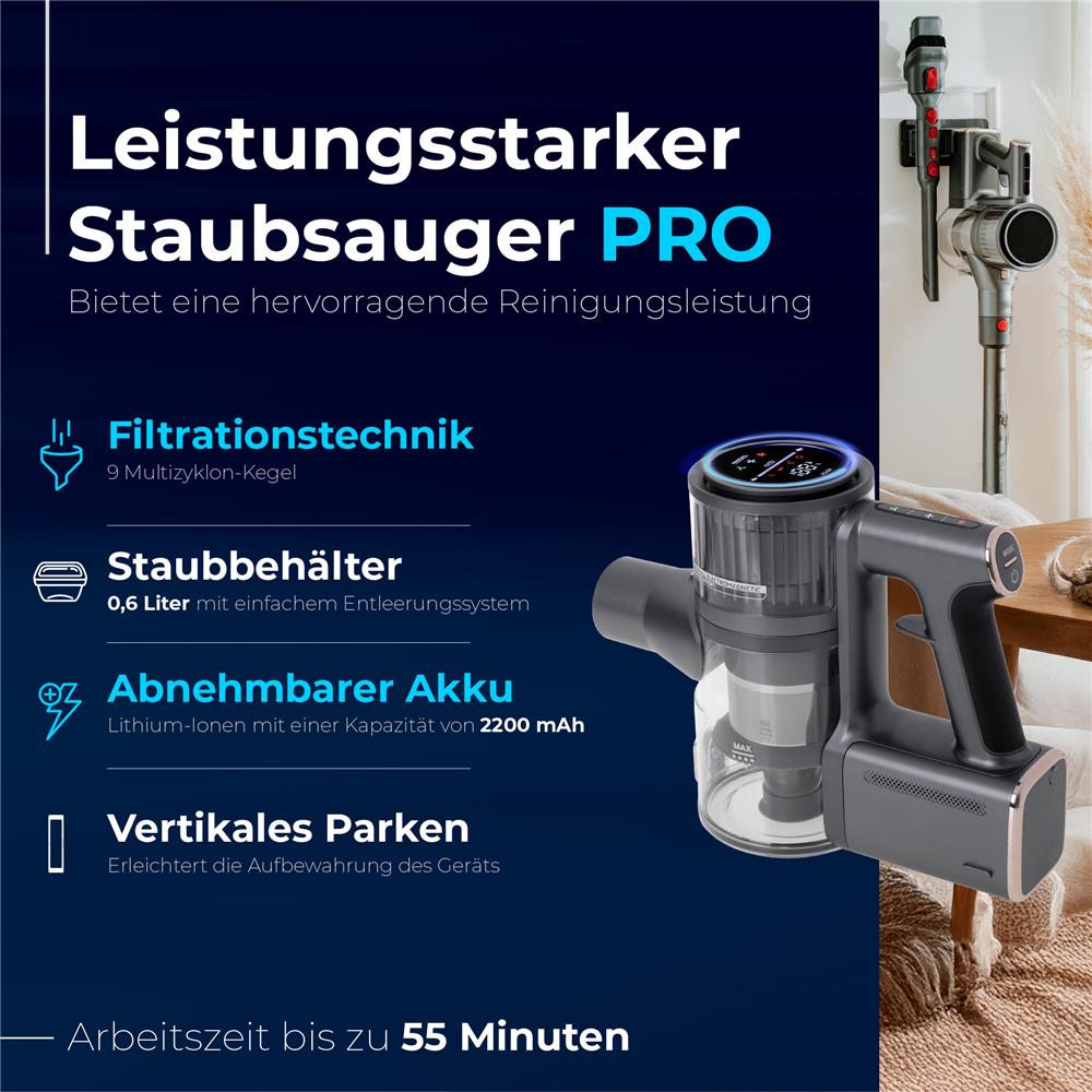 Adler AD 7062 Akku Staubsauger Pro mit Automatikmodus Grau