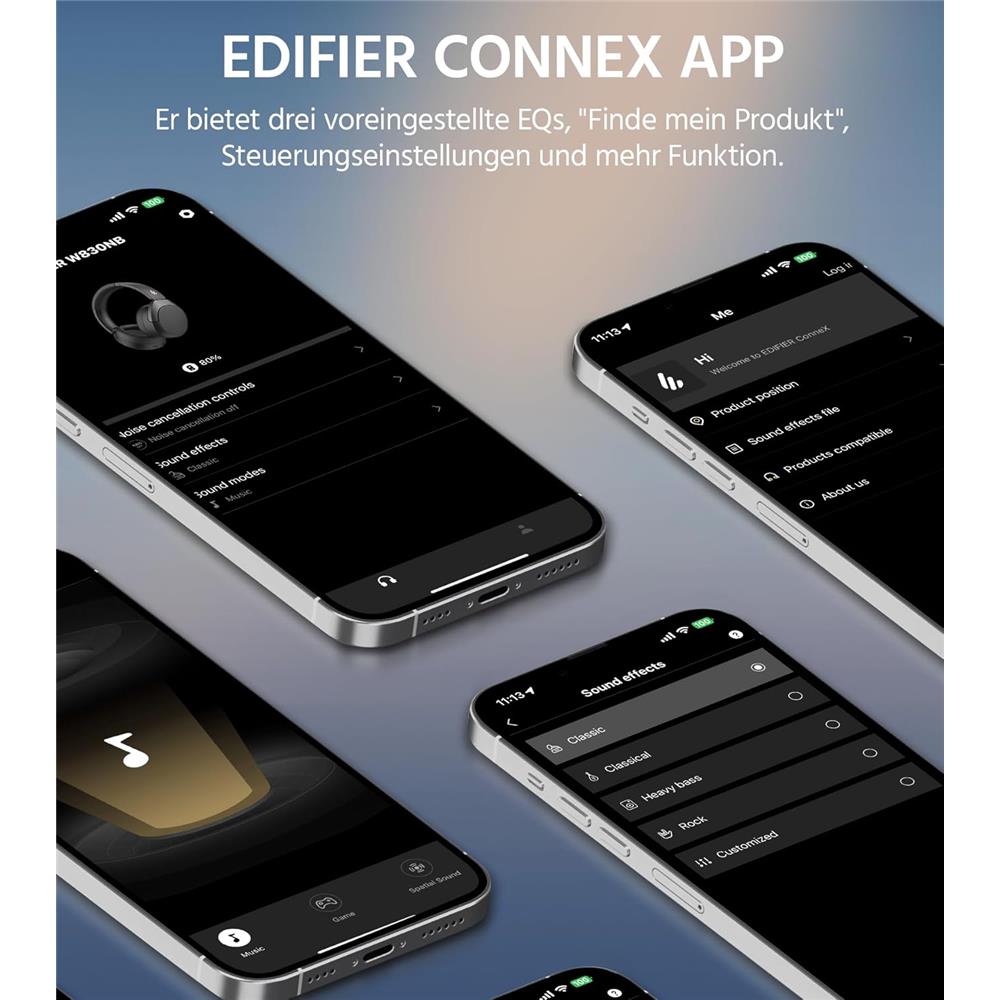 Edifier W830NB – Kabellose Over-Ear Kopfhörer mit aktiver Geräuschunterdrückung, Schwarz