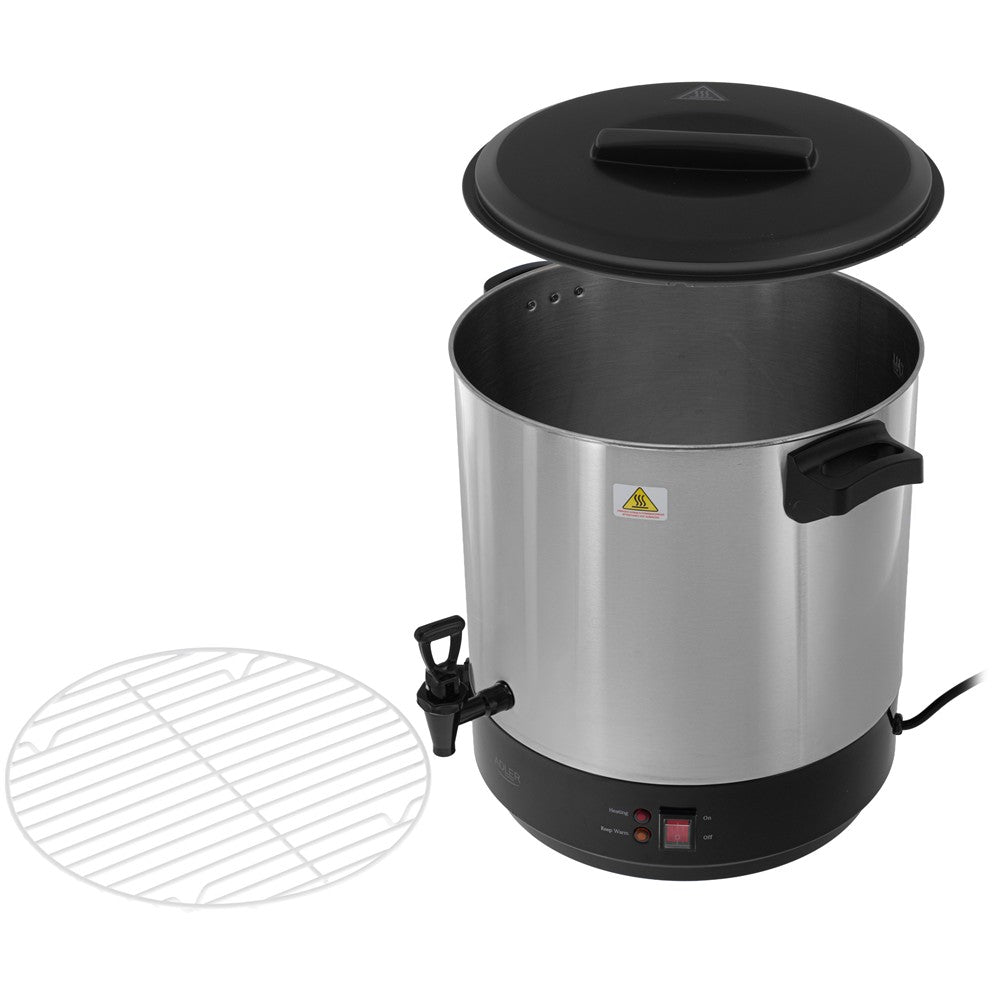 Adler AD 4538 Einkochautomat 28L, elektrischer Edelstahl Einkochtopf mit Zapfhahn, Warmhaltefunktion, 30-110 °C, Glühweinkocher, Getränkespender, Suppenwärmer, 3000W