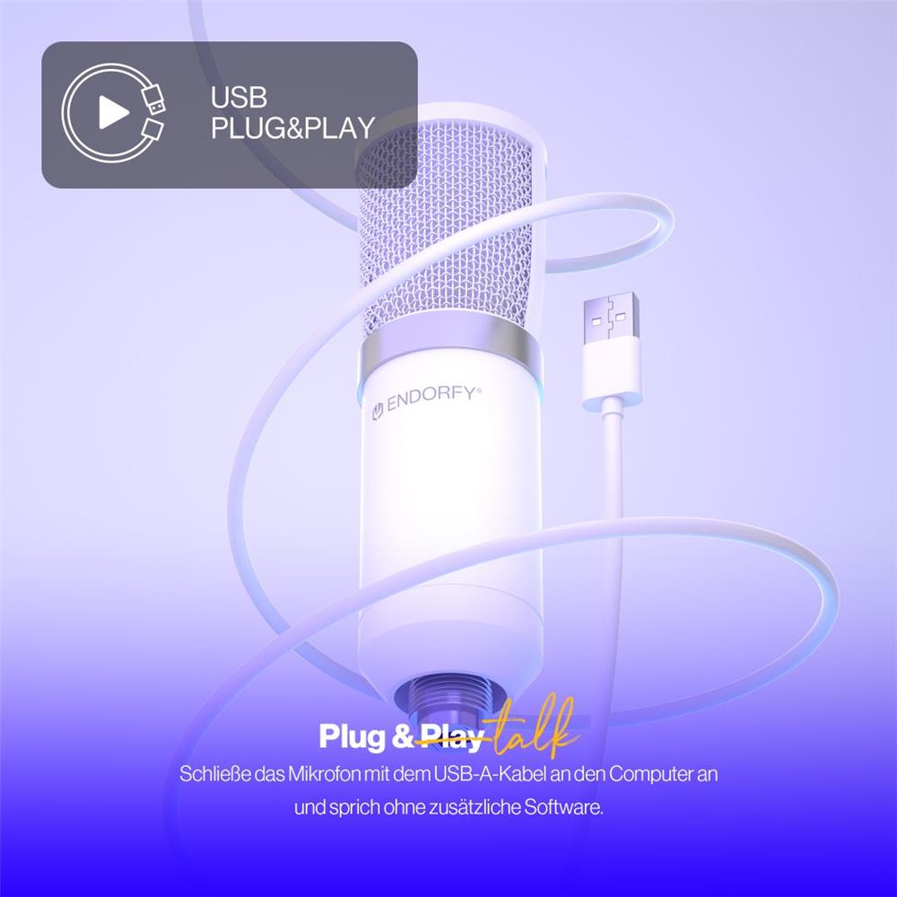 ENDORFY Solum Streaming Onyx White USB Mikrofon mit Anti Shock Montage