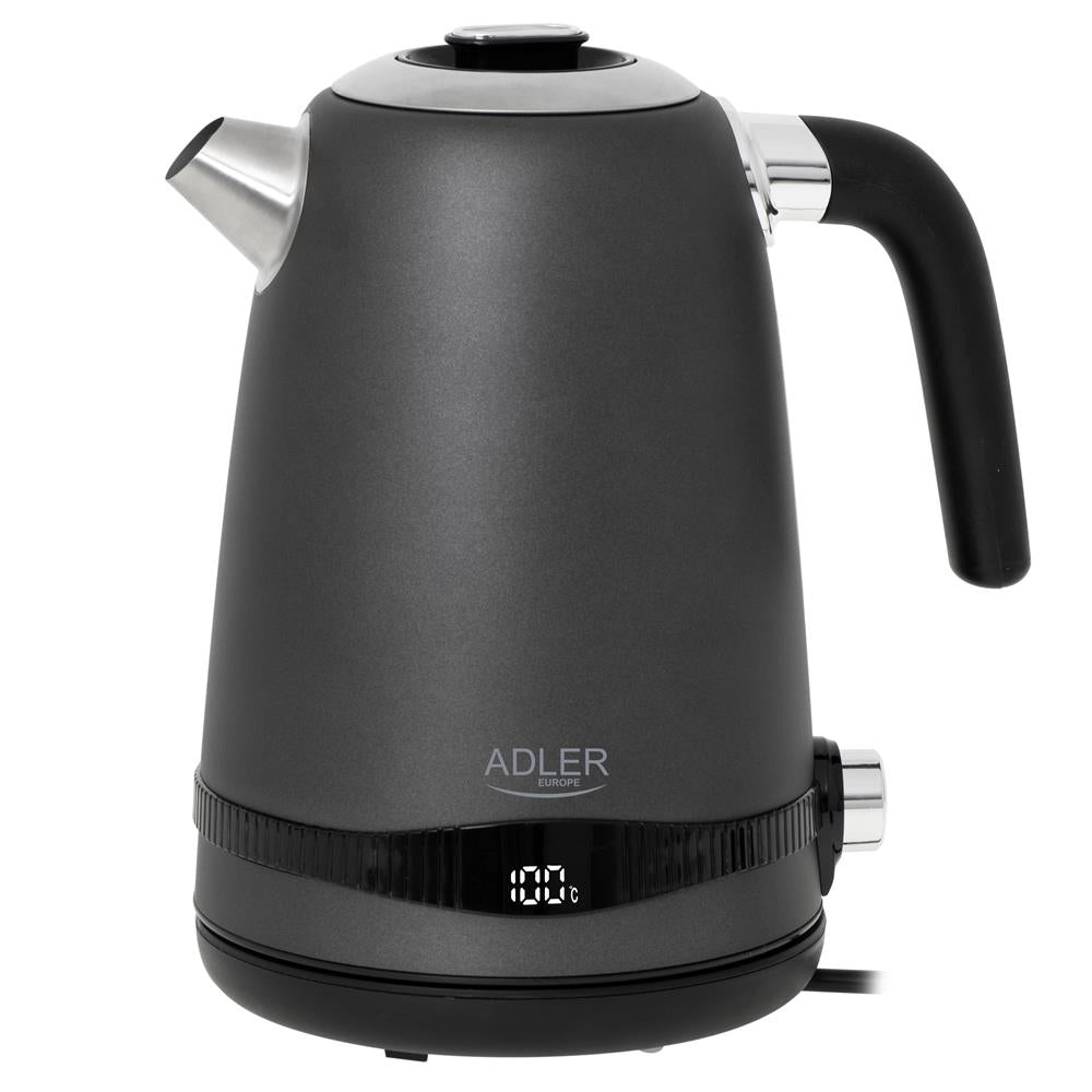Adler AD 1295 Wasserkocher 1,7L mit LCD Display Temperaturregelung grau