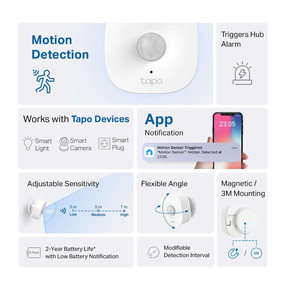 TP-Link Tapo T100 Smarter Bewegungssensor mit Zeitplan 120Grad Blickwinkel batteriebetrieben