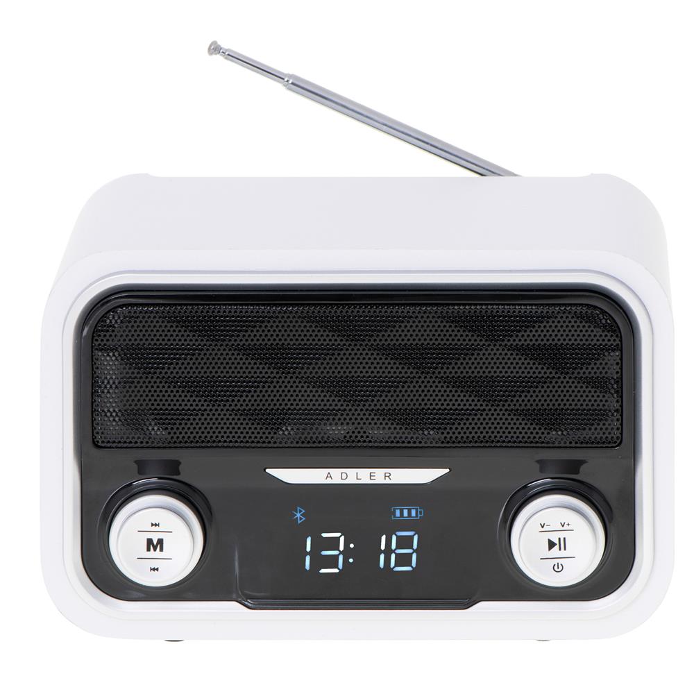 Adler AD 1185 Bluetooth Radio UKW 50 Senderspeicher SD USB MP3 Akku Modernes Design Küchenradio weiß