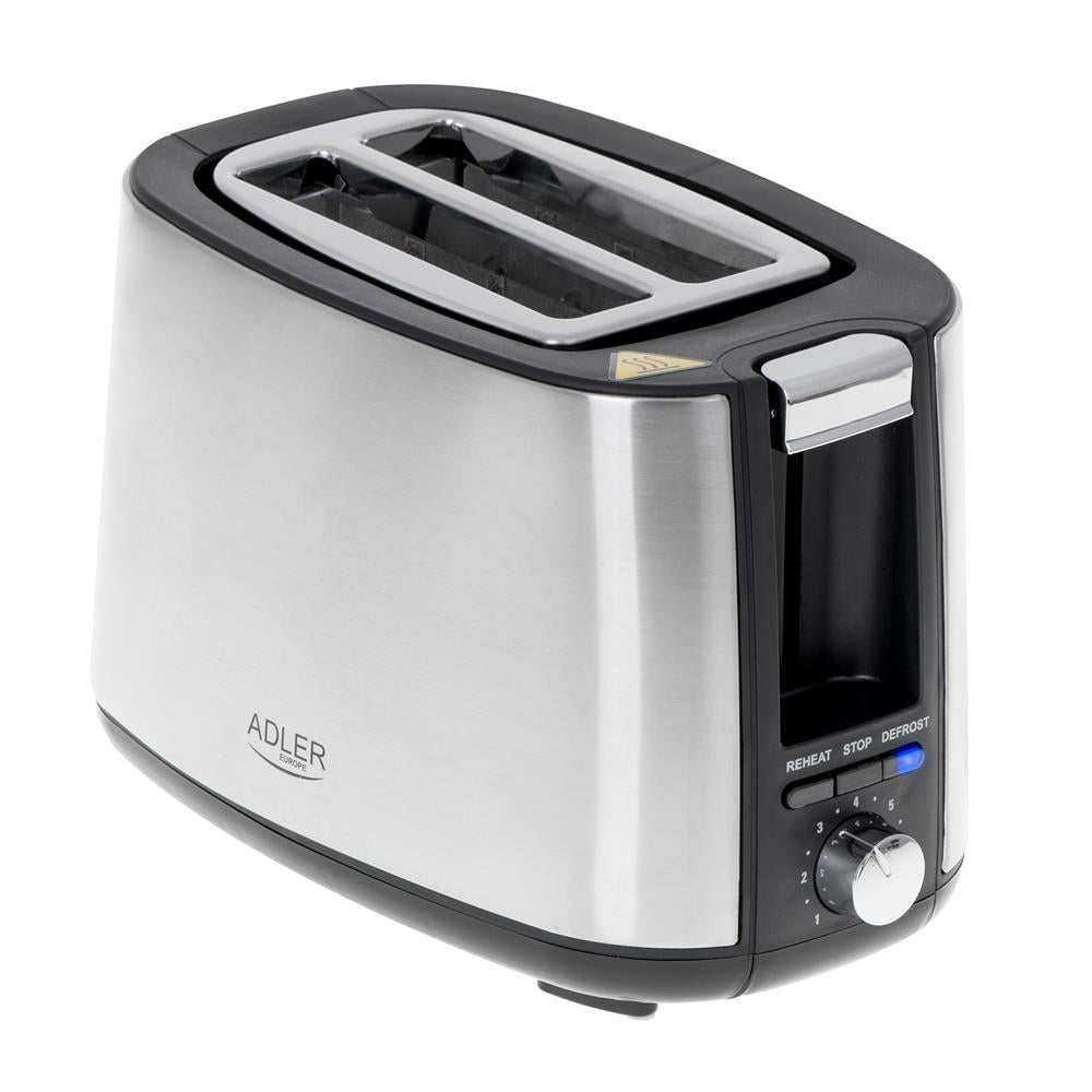 Adler AD 3214 Toaster in Silber, 900W, mit 7 Bräunungsstufen, Brötchenaufsatz und Krümelschublade