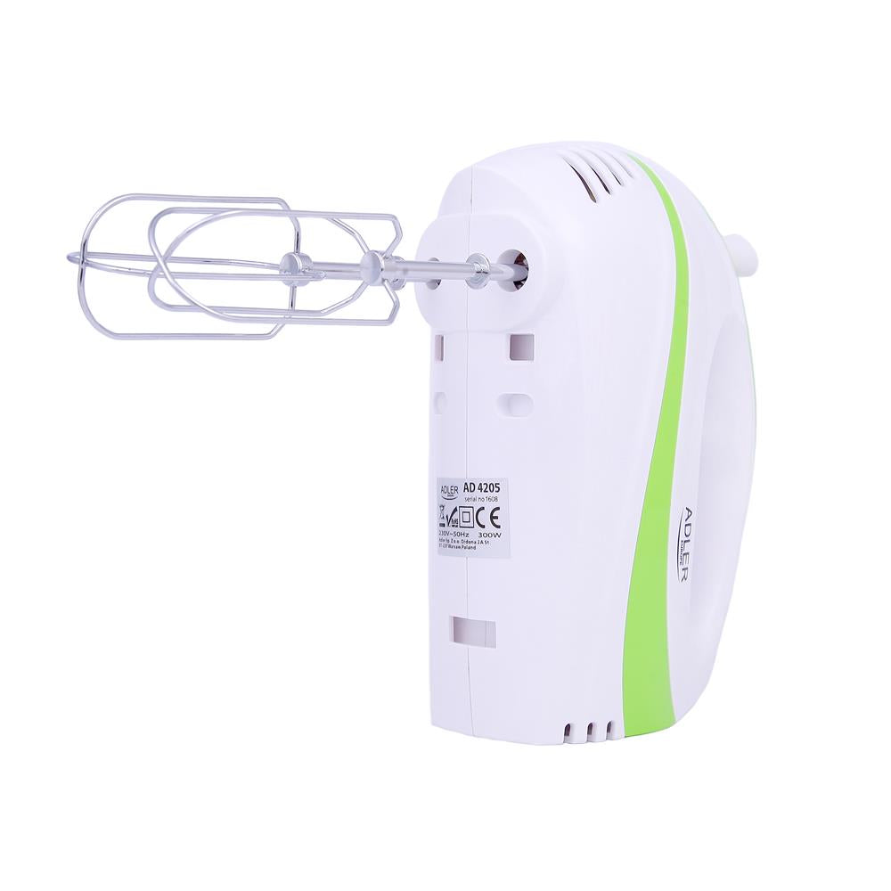 Adler AD 4205g Handmixer in Weiß/Grün, 300 Watt, mit 5 Geschwindigkeitsstufen