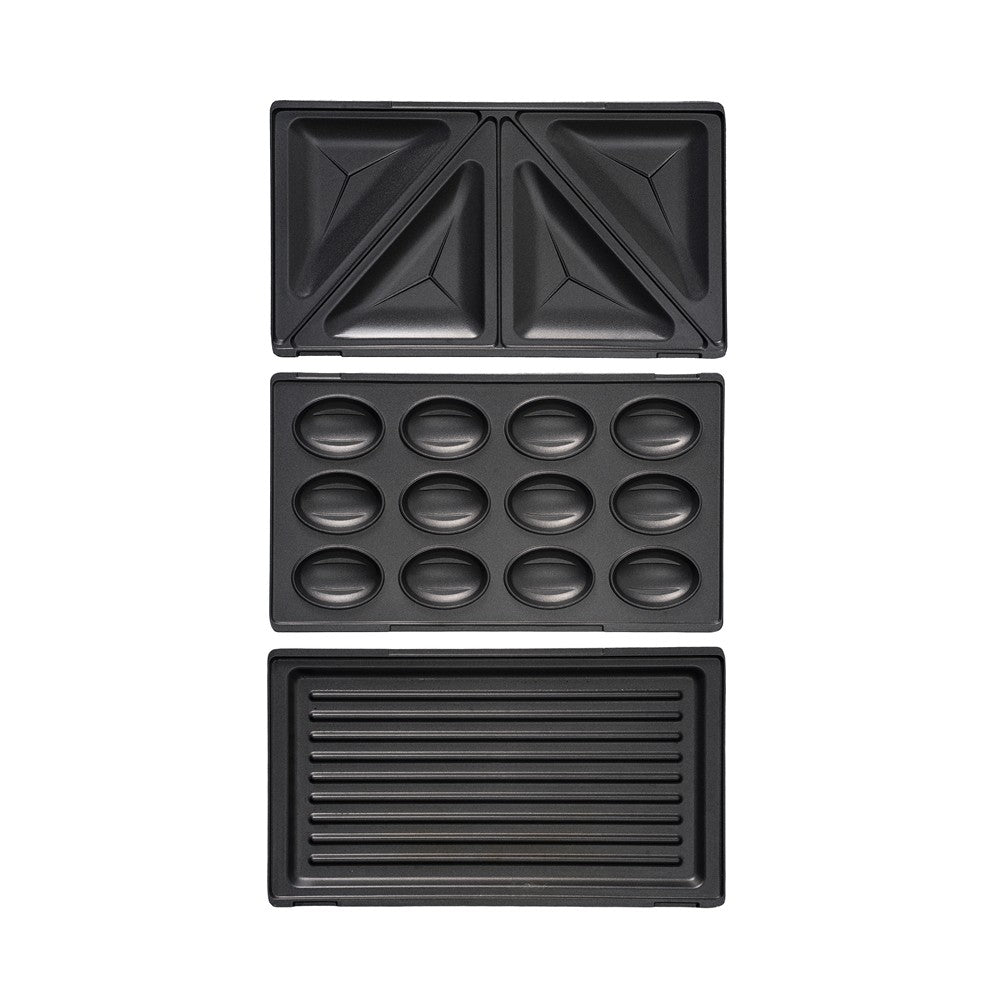 Camry CR 3063 Sandwichmaker 3-in-1, Kontaktgrill und Nusskuchen-Maker, wechselbare Antihaft-Platten, 750 W, Cool-Touch-Griff, vertikal lagerbar, Schwarz-Silber