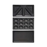 Camry CR 3063 Sandwichmaker 3-in-1, Kontaktgrill und Nusskuchen-Maker, wechselbare Antihaft-Platten, 750 W, Cool-Touch-Griff, vertikal lagerbar, Schwarz-Silber