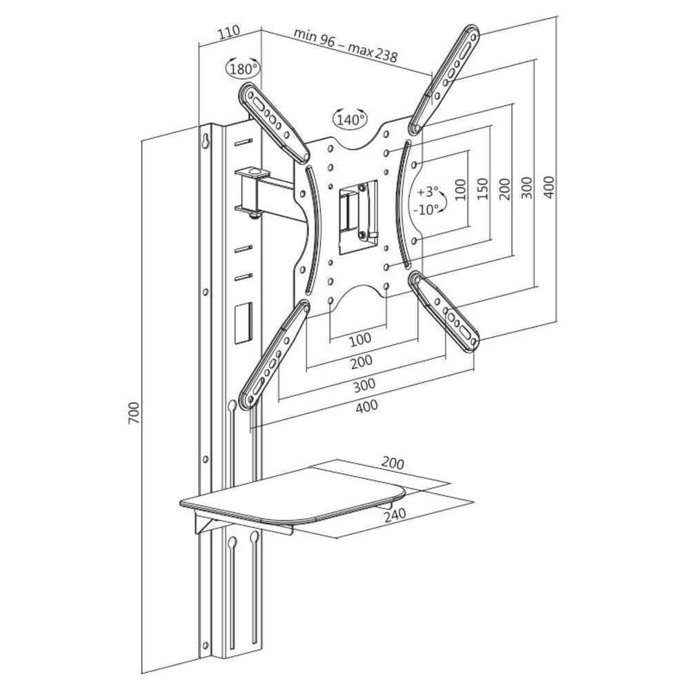 LogiLink TV-Wandhalterung 32-55" neigbar schwenkbar max. 30kg Schwarz mit Ablagefach