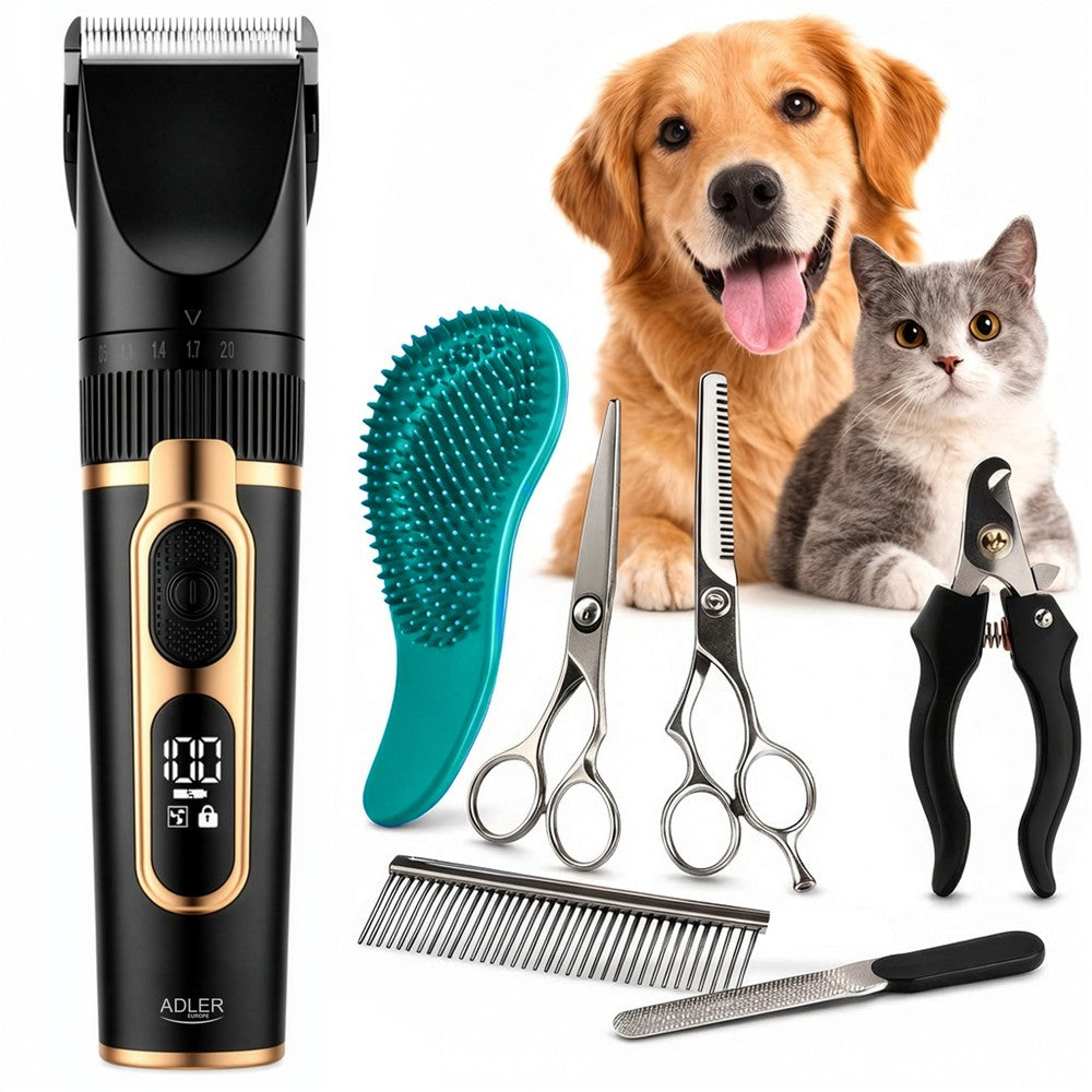 Adler AD 2849 Tierhaarschneider Set für Hunde und Katzen mit Akku, LED-Display, 0,8-20 mm Schnittlänge
