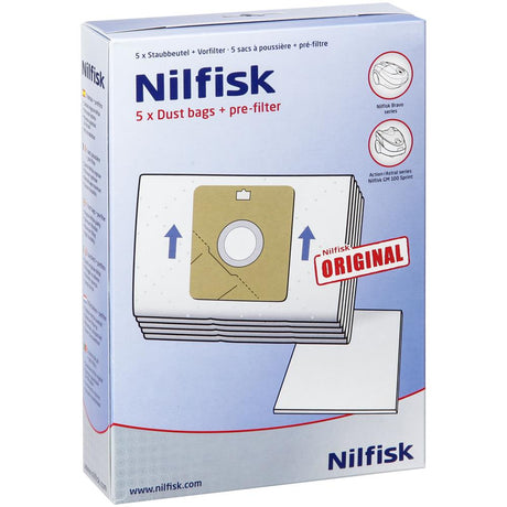 Nilfisk Original 30050002 5x Filtertüten + Vorfilter BRAVO Staubsaugerbeutel 5+1