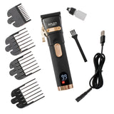 Adler AD 2853 Akku Haarschneider, Haartrimmer für Kopfhaar und Koteletten, Stahlklinge, LED-Display, USB, 0,8-13 mm Schwarz Golden