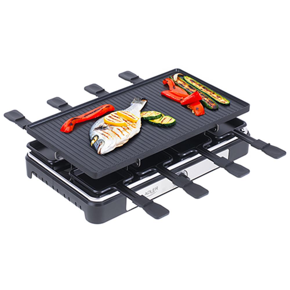 Adler AD 6616 Raclette Elektrogrill, 1400 Watt, für 8 Personen, mit doppelseitiger Heizplatte