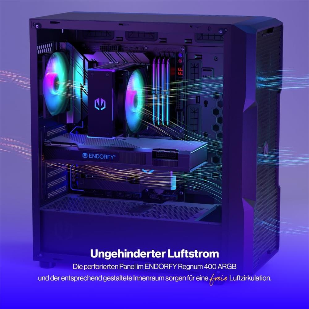 ENDORFY Regnum 400 ARGB, ATX PC-Gehäuse, inkl. 4x 120mm ARGB PWM-Lüfter, Seitenteil aus gehärtetem Glas | EY2A009