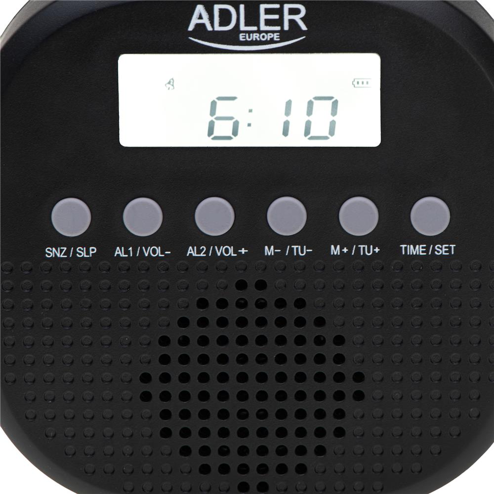 Adler AD 1912 Wasserdichtes Universalradio Batteriebetrieben Radiowecker Snooze Funktion schwarz