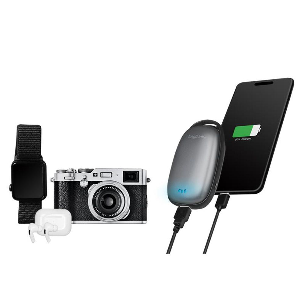 LogiLink Powerbank 4.000 mAh mit Handwärmer, USB-A, metallgrau