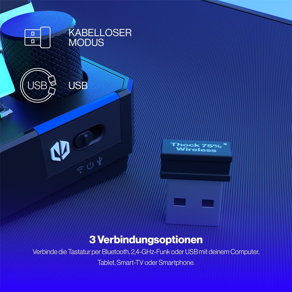ENDORFY Thock 75% Wireless DE Kailh Box Black Pudding, Tastatur, Schwarz, Beleuchtet, Kabellos, DE-Layout