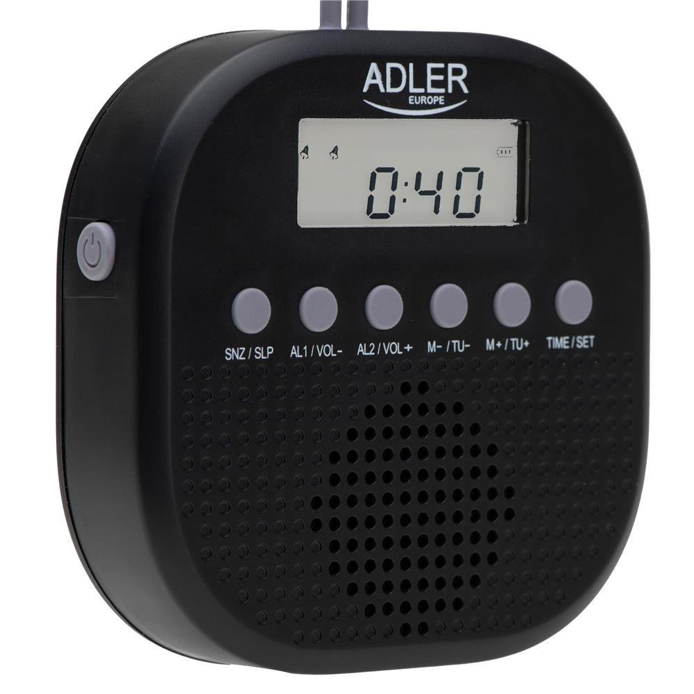 Adler AD 1912 Wasserdichtes Universalradio Batteriebetrieben Radiowecker Snooze Funktion schwarz