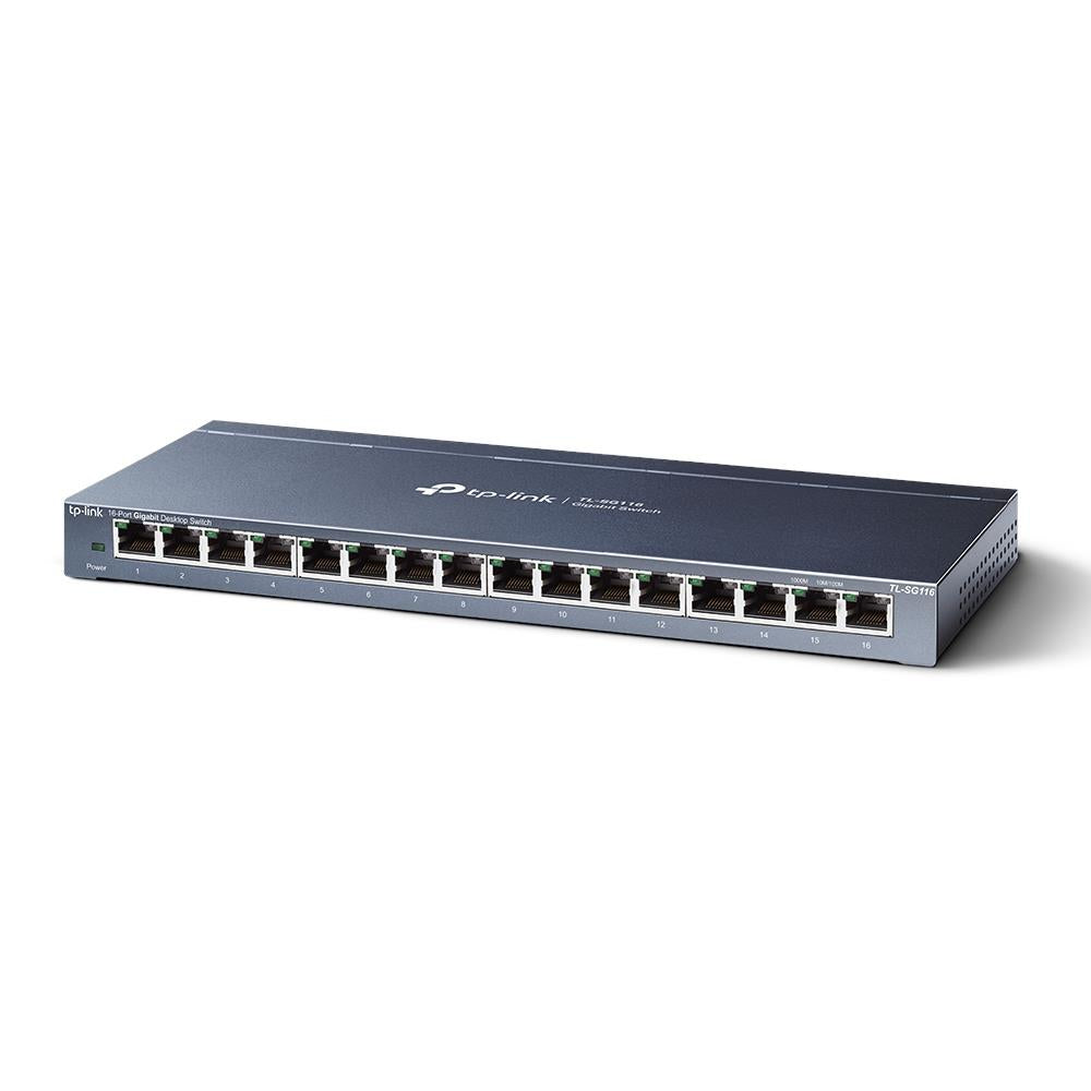 TP-Link TL-SG116 16-Port Gigabit Desktop Netzwerk Switch Unmanaged Metallgehäuse Plug&Play lüfterlos