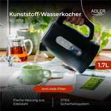 Adler AD 1379b Wasserkocher Kunststoff 1,7 l schwarz – sicher & leistungsstark