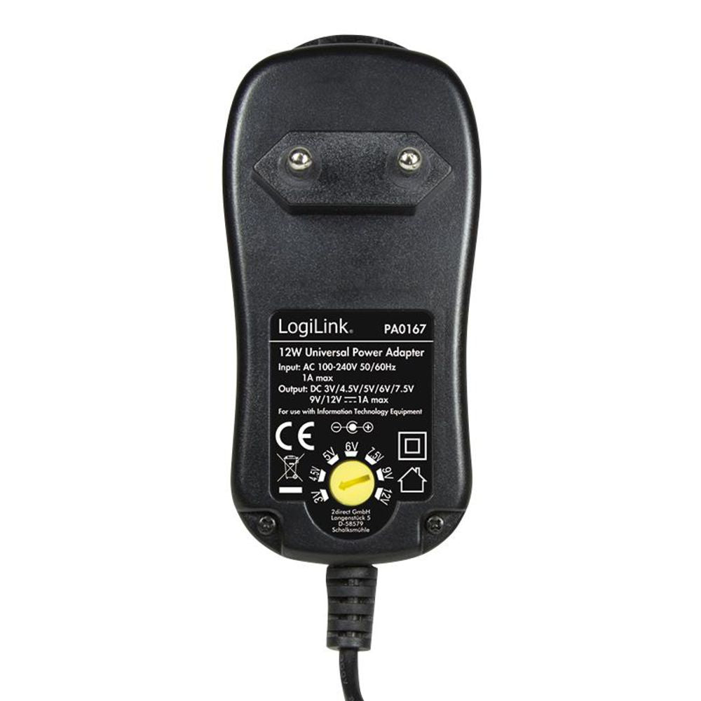 LogiLink Universalnetzteil 3-12V 12W mit 8 austauschbaren Adaptern Schwarz