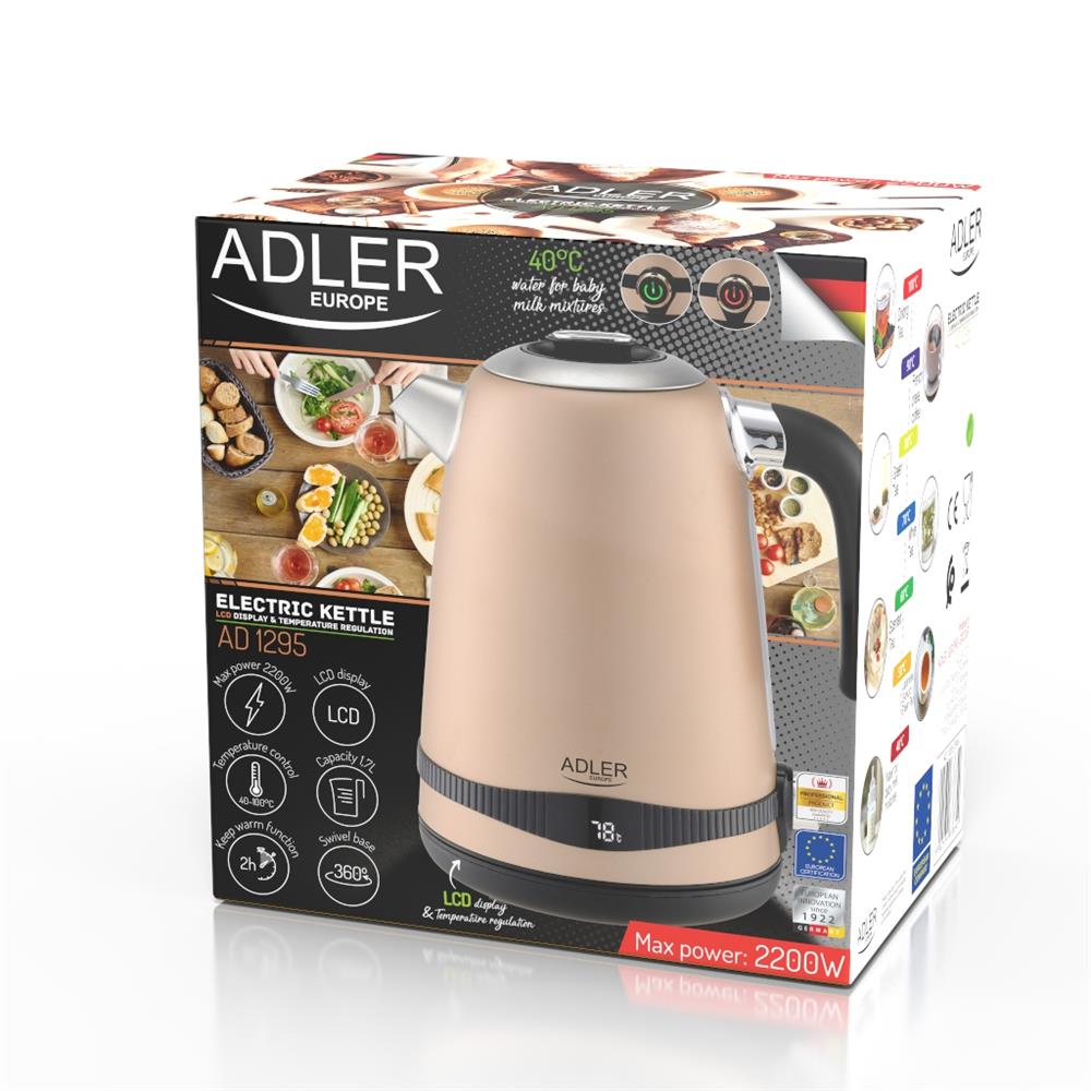 Adler AD 1295 Champion Wasserkocher in Gold, 1,7 Liter, 2200 Watt, mit LCD-Anzeige