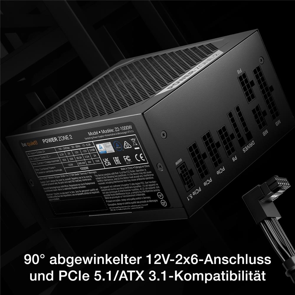 be quiet! Power Zone 2 1000W 80 PLUS Platinum ATX 3.1 und PCIe 5.1 kompatibel 90° abgewinkelter 12V-2x6-Anschluss