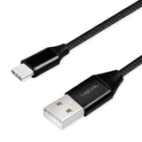 LogiLink USB 2.0 Type-C Kabel, C/M zu USB-A/M, Stoff, Verbindungskabel, schwarz, 1 m