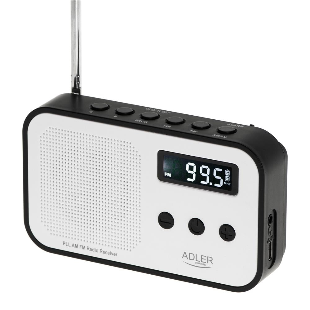 Adler AD 1907 PLL AM FM Digitalradio mit Weckerfunktion, USB C, Weiß Schwarz